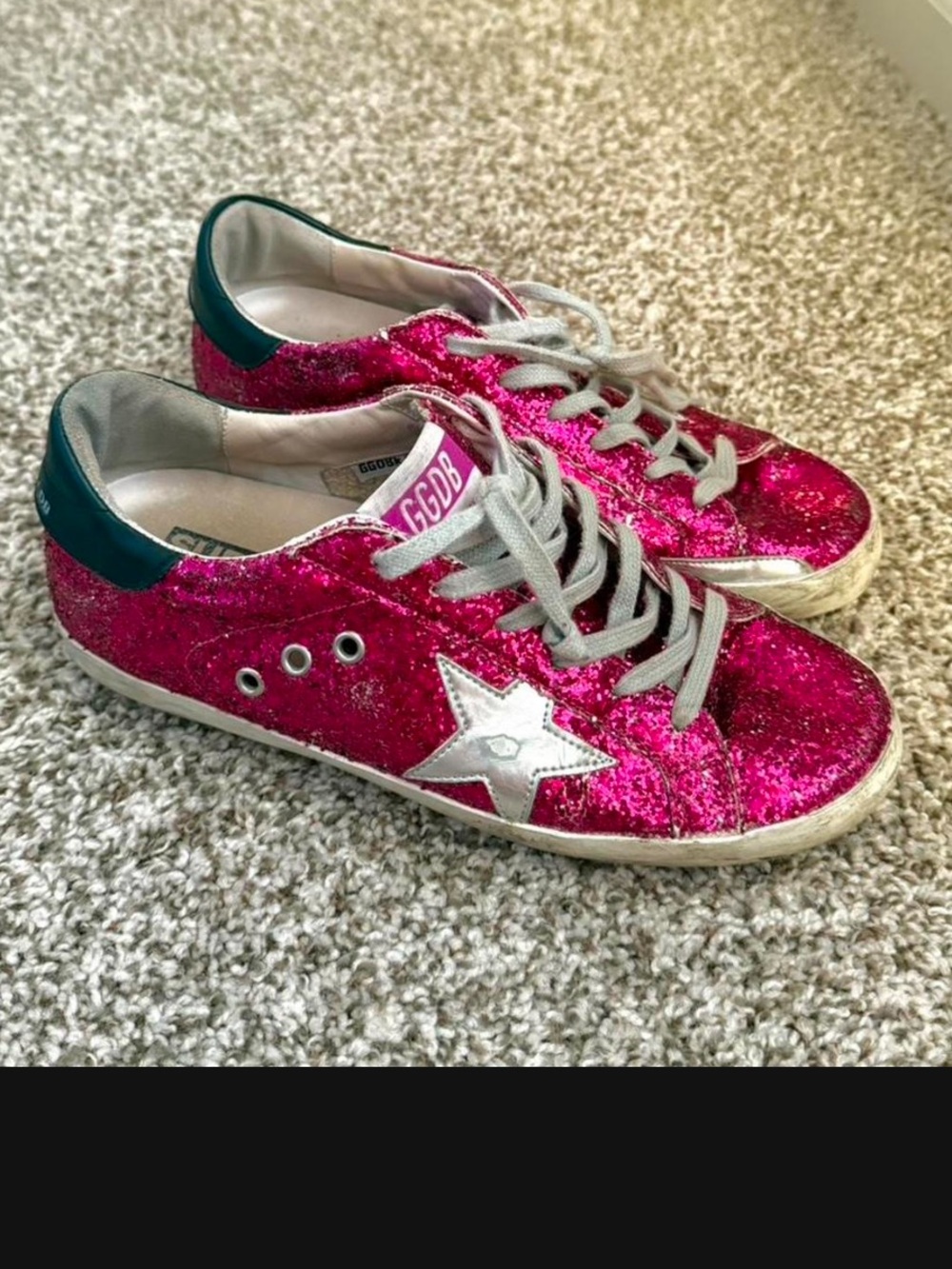 Golden Goose Hot Pink Glitter Sneakers with Silver Star